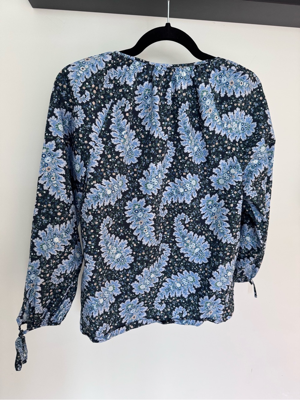 J. Crew Collection Navy and Light Blue Paisley Tie-Neck Blouse - Picture 2 of 3